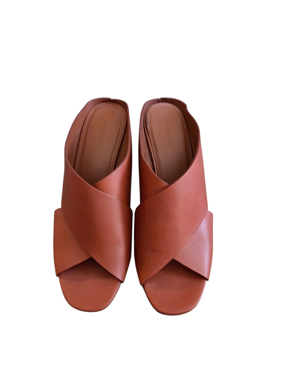 Vince Tan Leather Crisscross Mule with Block Heel - Picture 2 of 9